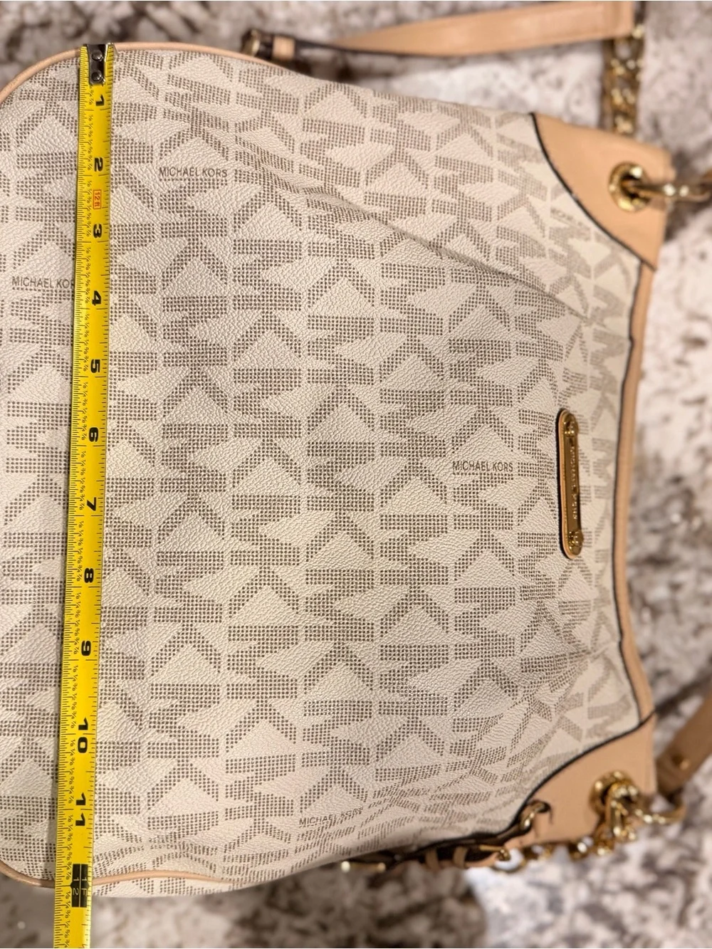 Michael Kors Beige Logo Hobo with Gold Hardware